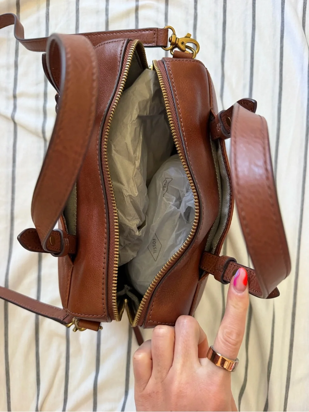 Fossil Brown Leather Satchel with Crossbody Strap